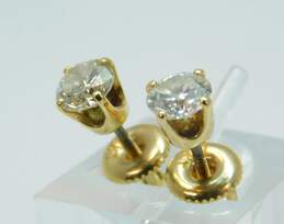 Vintage 14K Yellow Gold 1.12 CTTW Round Diamond Stud Earrings 1.5g alternative image