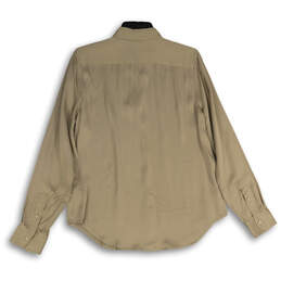 NWT Womens Beige Spread Collar Long Sleeve Button-Up Shirt Size Medium alternative image