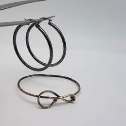 Sterling Silver Hoop Earring 7 Inch Tension Bracelet Bundle 2pcs 12.3g