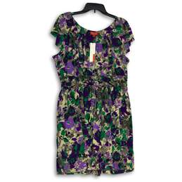 NWT Womens Multicolor Floral Scoop Neck Sleeveless Short Mini Dress Size XL