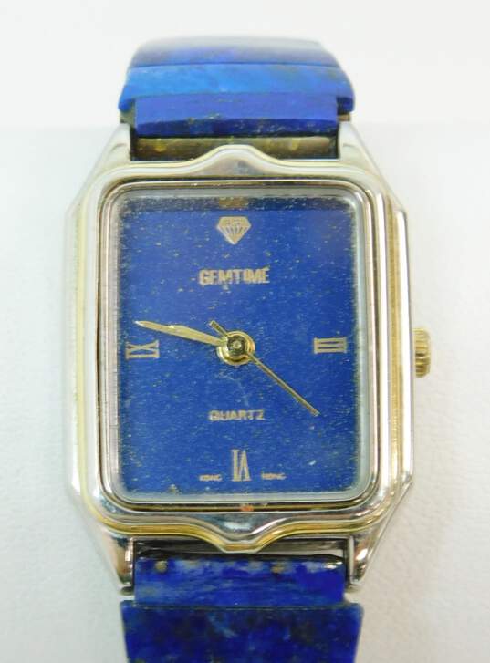 Gemtime Quartz Silvertone Lapis Lazuli Paneled Unique Watch 34.3g image number 1