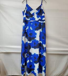 Banana Republic Blue White Black Floral Formal Maxi Dress Women's Size 14