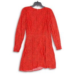 Womens Red Black Animal Print Crew Neck Long Sleeve A-Line Dress Size 6 alternative image