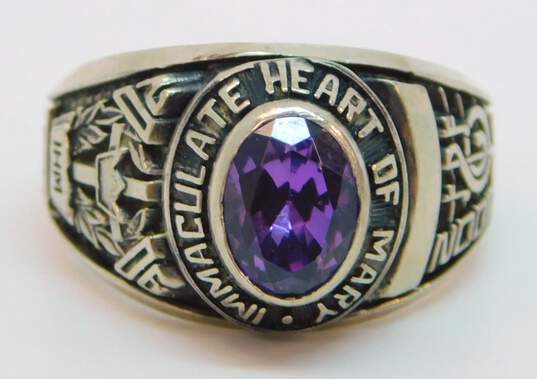 10k White Gold Purple Spinel 2006 Class Ring 7.4g image number 2