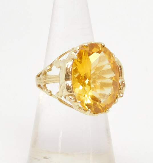 10K Yellow Gold Oval Citrine Cocktail Ring 6.3g image number 1