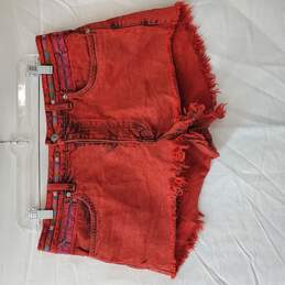 Red Embroidered Denim Shorts Womens Size 30