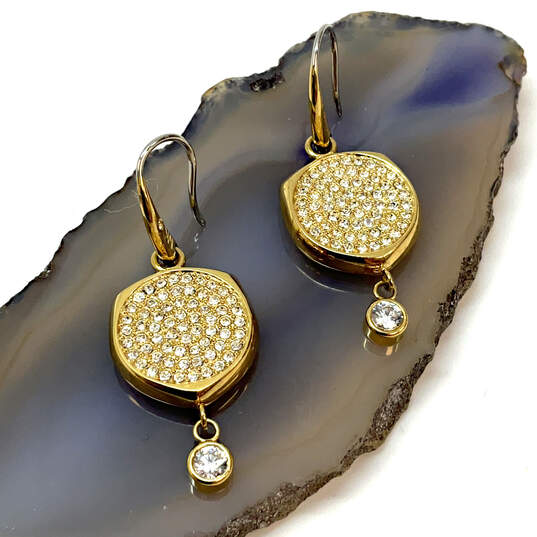 Designer Michael Kors Gold-Tone Pave Crystal Fashionable Drop Earrings image number 3