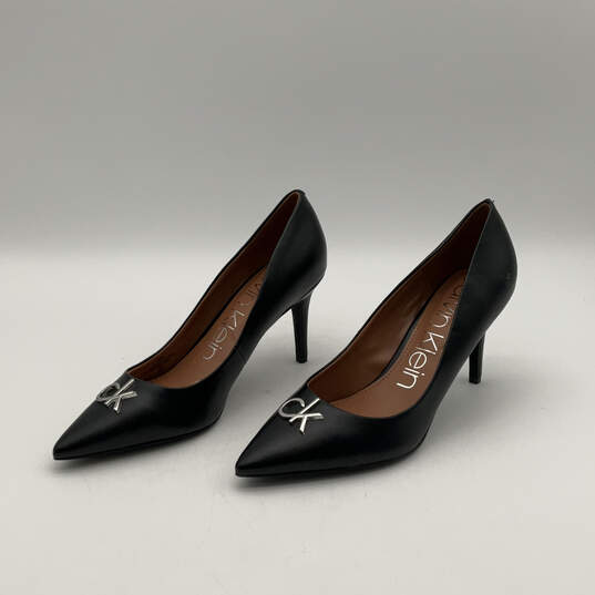 Womens Greta Black Leather Pointed Toe Slip-On Stiletto Pump Heels Size 10M image number 4