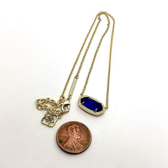 Designer Kendra Scott Elisa Gold-Tone Blue Stone Cat’s Eye Pendant Necklace image number 3