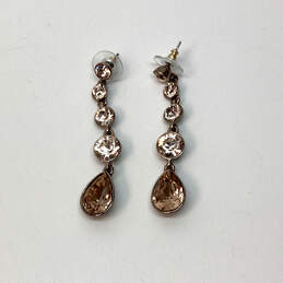 Designer Givenchy Gold-Tone Teardrop Brown Pink Rhinestone Drop Earrings