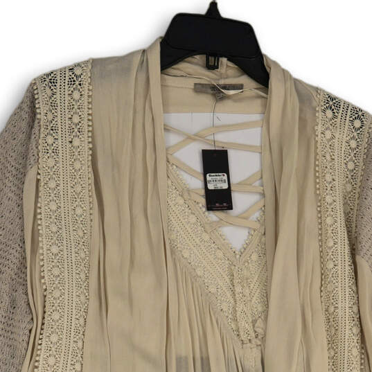 NWT Womens Beige Long Sleeve Open Front Cardigan Sweater Size Large image number 3