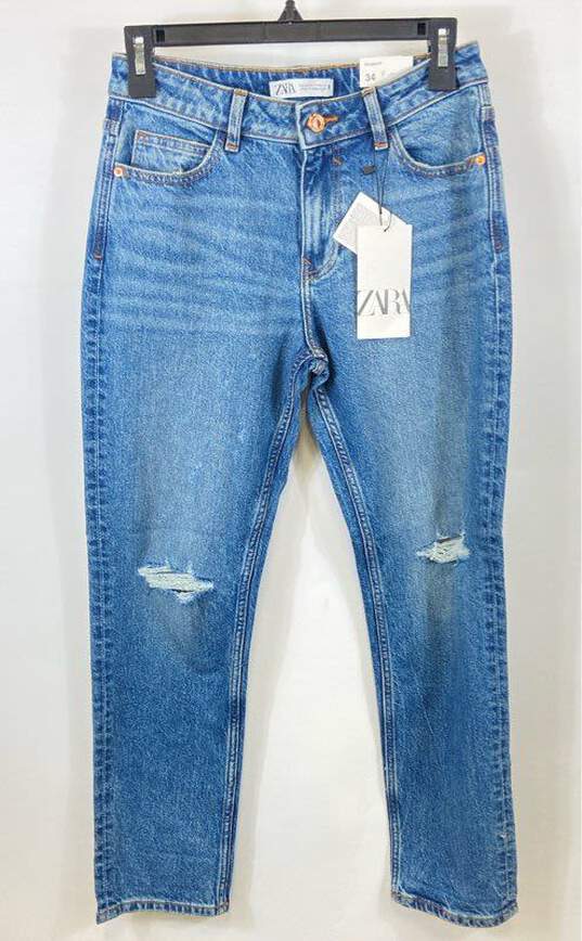 Zara Women Blue Straight Leg Jeans Sz 2 image number 1