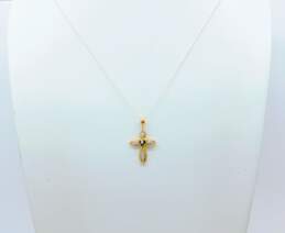 10K Yellow Gold Heart Sapphire Diamond Accent Cross Pendant Necklace 2.3g alternative image