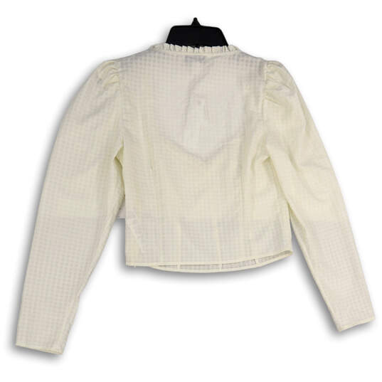 NWT Womens White Long Sleeve Ruffle Neck Pullover Cropped Blouse Top Size 6 image number 2
