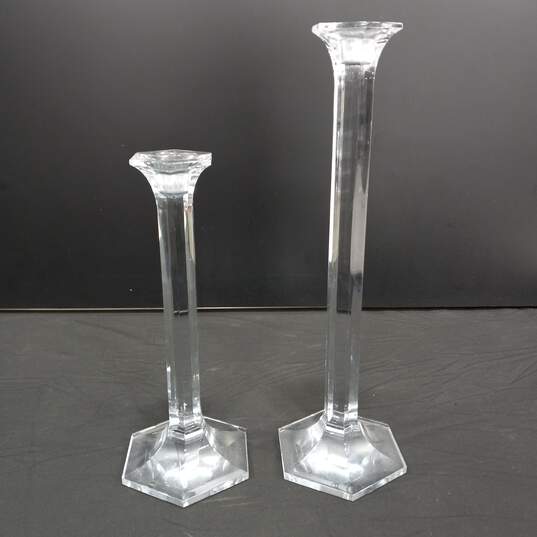 2PC Crystal Various Sized Pillar Candlestick Holders image number 1