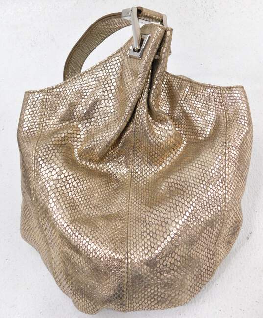 Michael Kors Light Gold Metallic Hobo Handbag image number 5