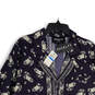 Mens Navy Blue White Floral Notch Collar Long Sleeve Button-Up Shirt Sz XL image number 3