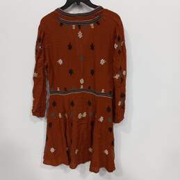 NWT Womens Brown Embroidered V-Neck 3/4 Sleeve Mini Dress Size Medium alternative image