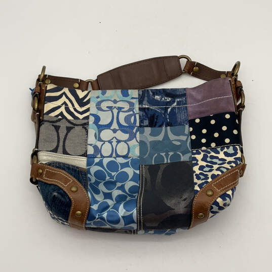 Womens Blue Multi Design Patchwork Inner Zipper Pocket Hobo Bag Purse image number 2