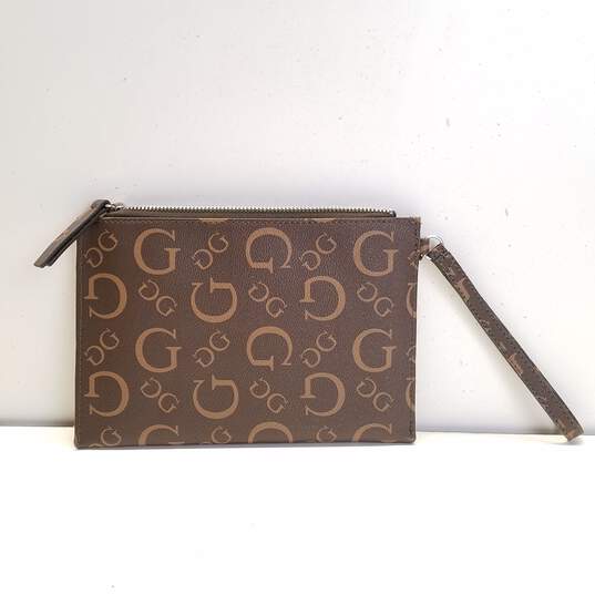 Guess G Logo Brown Leather Wristlet Clutch Wallet image number 2