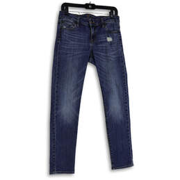 Womens Blue Denim Medium Wash 5-Pocket Design Distressed Skinny Jeans Sz 2