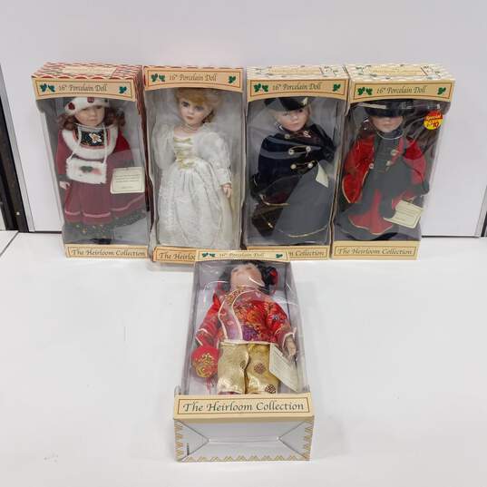Bundle Of 5 The Heirloom Collection Porcelain Dolls IOBs image number 1