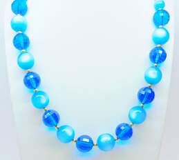 VNTG Mid Century Blue Lucite Rhinestone Beaded Jewelry alternative image