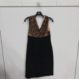 Women's Black Back Zip Layered Lace V-Neck Sleeveless Midi Dress Size 14