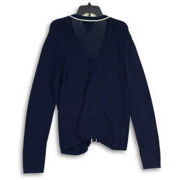 Womens Navy Blue Knitted V-Neck Button Front Cardigan Sweater Size Large alternative image