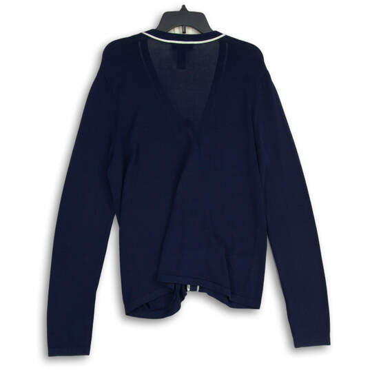 Womens Navy Blue Knitted V-Neck Button Front Cardigan Sweater Size Large image number 2