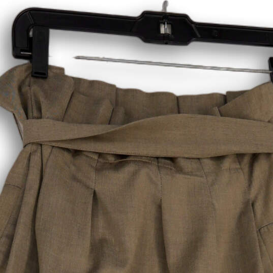 Womens Brown Pleated Front Pockets Tie Waist Short A-Line Skirt Size 06 image number 4
