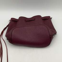 Womens Purple Leather Tassel Studded Drawstring Bucket Bag Purse