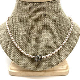 Designer Pandora 925 Sterling Silver Leather Barrel Charm Cord Necklace