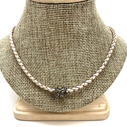 Designer Pandora 925 Sterling Silver Leather Barrel Charm Cord Necklace image number 1