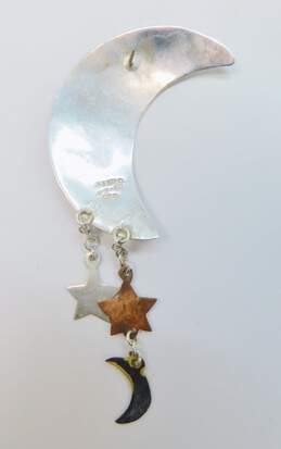 Taxco Mexico 925 Copper & Brass Accents Celestial Crescent Moon Overlay & Dangle Stars Single Post Earring 10g alternative image