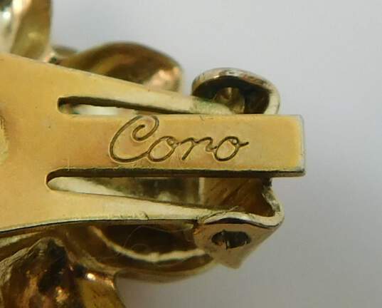Vintage Coro Gold Tone Floral Clip Earrings & Icy Ribbon Statement Brooch 40.8g image number 5