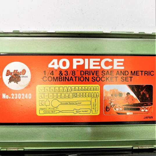 VNTG Buffalo Brand 40 Piece SAE & Metric Socket Set #230240 Complete in Metal Case IOB image number 2