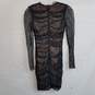 Black long sleeve lace ruched bodycon mini dress XS nwt image number 3