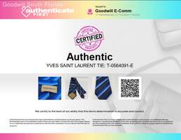 Authentic Yves Saint Laurent Mens Black Blue Striped Printed Designer Tie alternative image