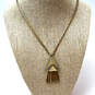 Designer J. Crew Gold-Tone Link Chain Rhinestone Classic Pendant Necklace image number 1