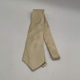 Mens Beige Silk Keeper Loop Four In Hand Classic Adjustable Pointed Necktie