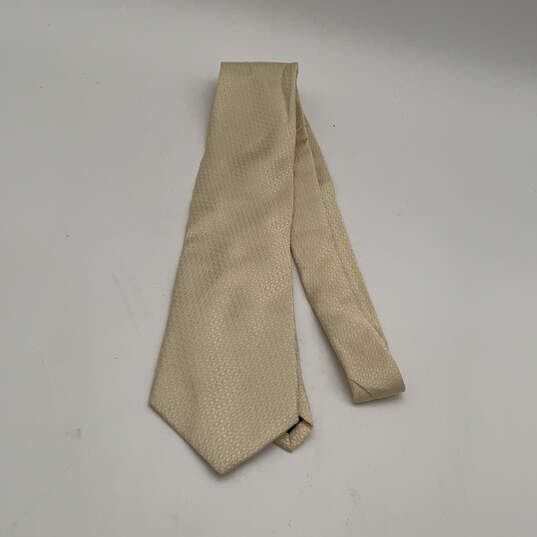 Mens Beige Silk Keeper Loop Four In Hand Classic Adjustable Pointed Necktie image number 1