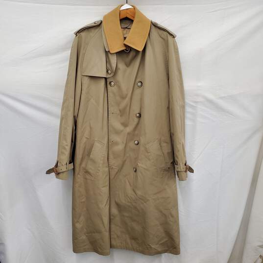 Brook Brothers Men's Polyester & Cotton Blend Beige Button Trench Coat Size 44 Extra Long image number 1