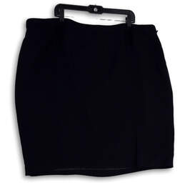 Womens Black Flat Front Side Zip Back Slit Mini Skirt Size 24W alternative image