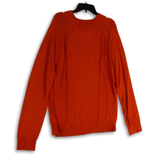 Mens Orange Knitted Round Neck Long Sleeve Pullover Sweater Size XL image number 2