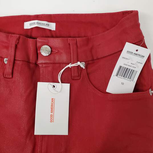 NWT Good American WM's Skinny Waist Crop Ruby Red Pants Size 10 image number 3