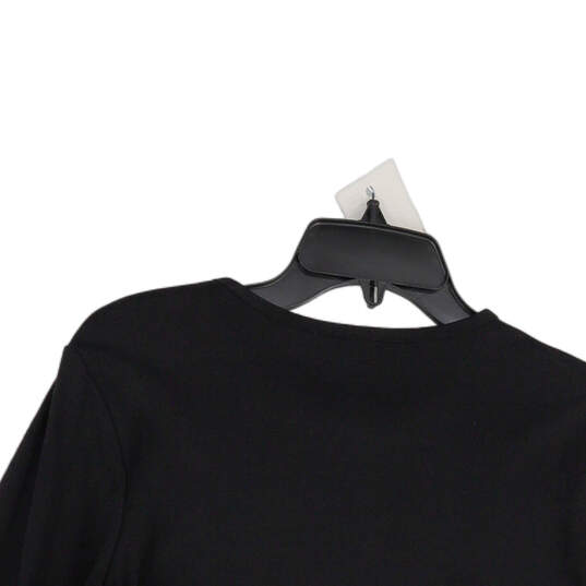 Womens Black Round Neck Long Sleeve Supima Cotton Pullover T-Shirt Size M image number 4
