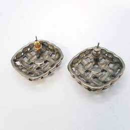 Givenchy Silver Tone Basket Weave Design Square Post Earrings 16.1g alternative image