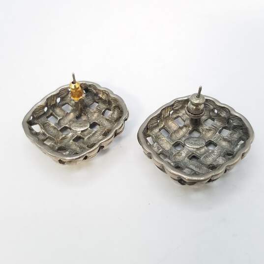 Givenchy Silver Tone Basket Weave Design Square Post Earrings 16.1g image number 2