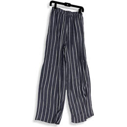 Womens Black White Striped Pockets Pleated Wide Leg Trouser Pants Size S/P